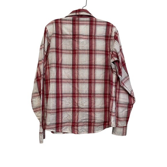 Wrancher by Wrangler Pearl Snap Up Metallic Thread Collar Plaid Shirt Women's XL - Picture 2 of 6